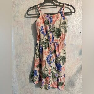 SO Tropical Floral Spaghetti Straps, Button Down Dress, Summertime Cotton Blend
